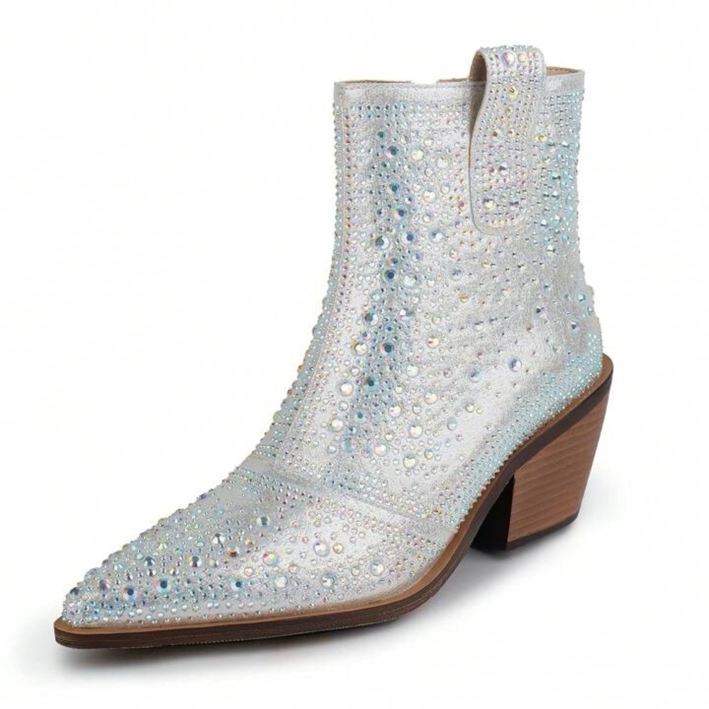 Women's Silver Rhinestone Ankle Boots